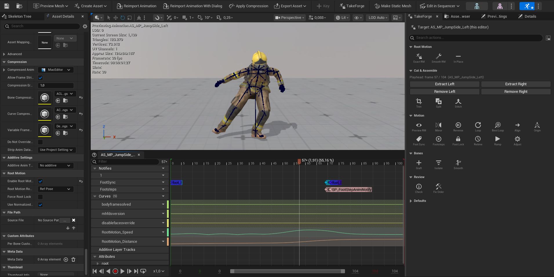 The Animation Editor with the TakeForge panel docked as a sidebar - tools as an icon grid