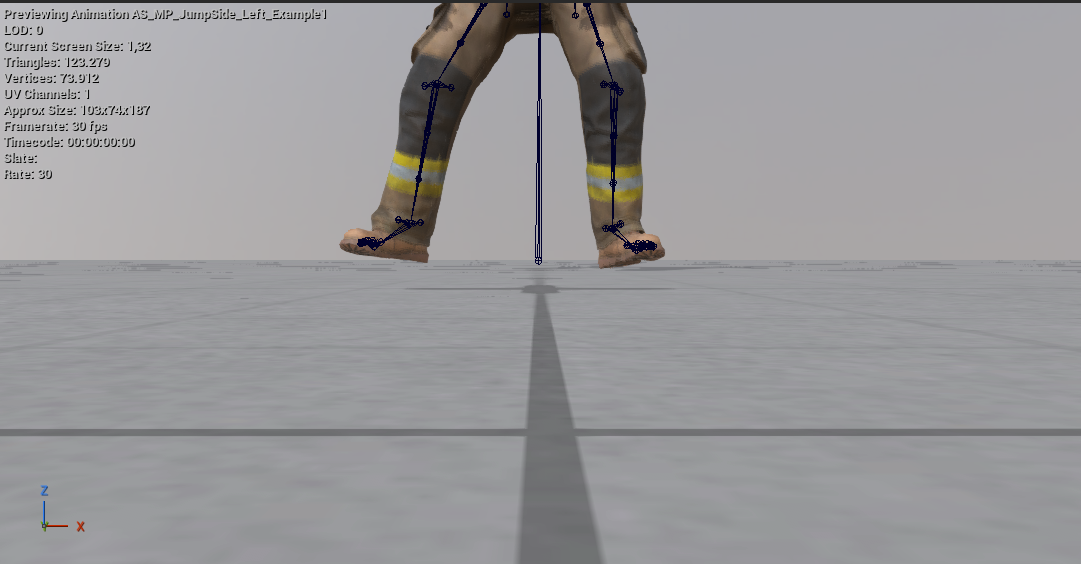 Before: the character's feet hang in the air above the ground plane