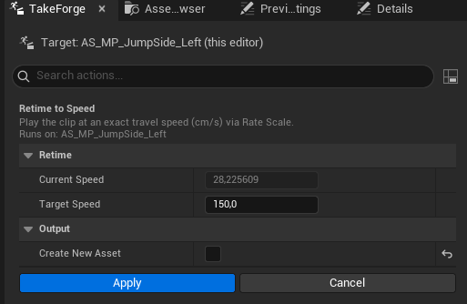 Retime to Speed - measured current speed and the target
