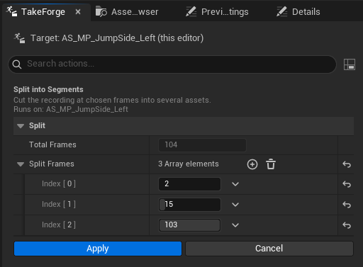 The Split into Segments dialog