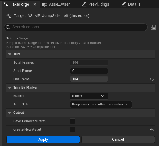 The Trim to Range dialog
