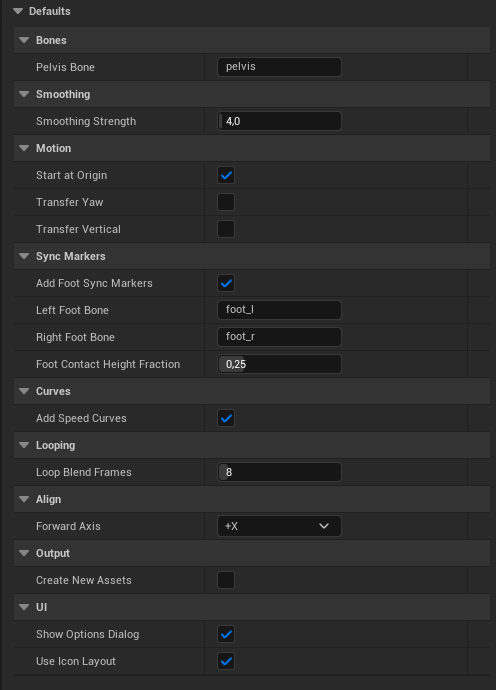 The Defaults section of the TakeForge panel